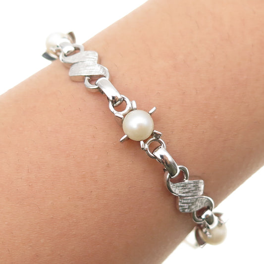 LAMODE 925 Sterling Silver Antique Art Deco Real Pearl Bracelet 6.75"