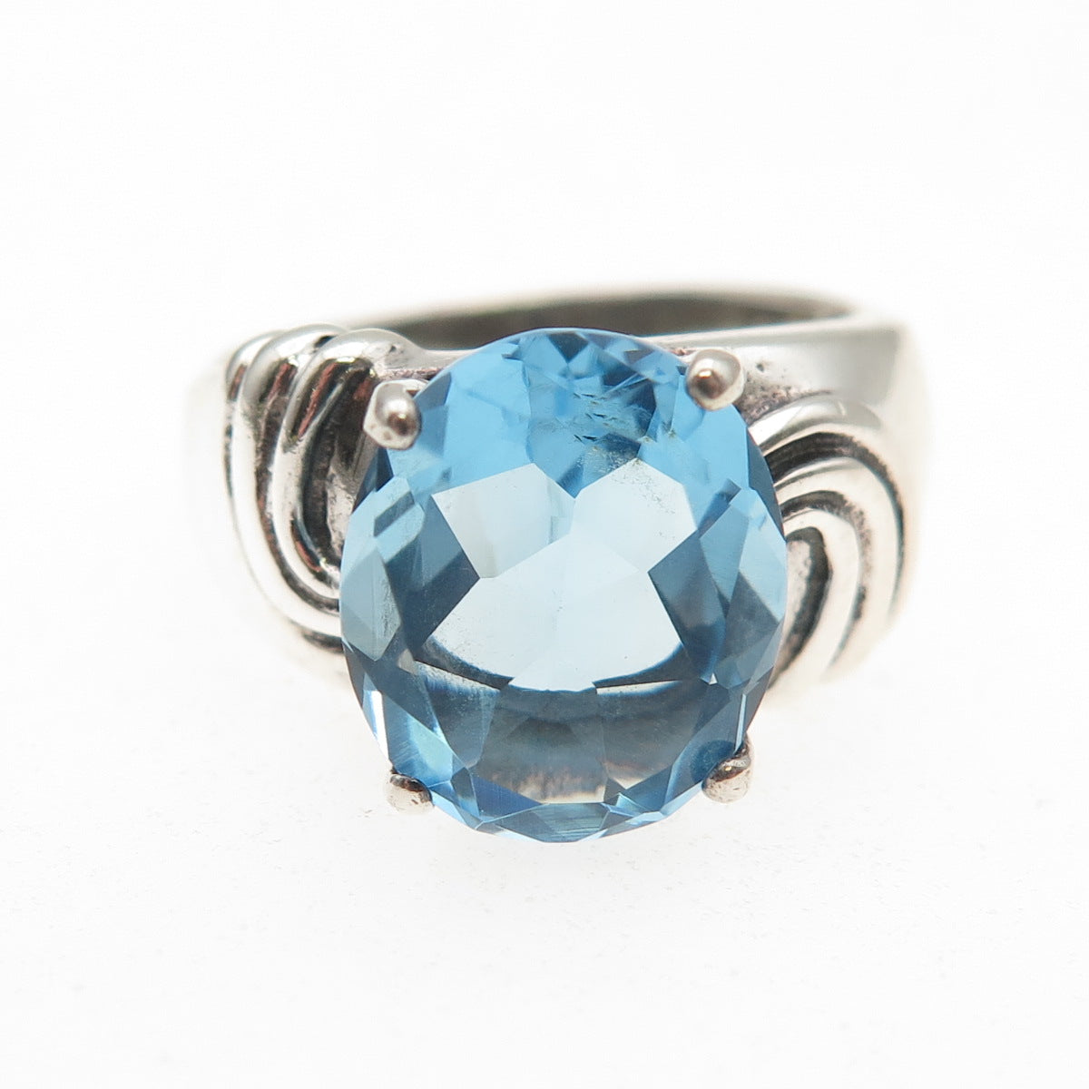 Charles Winston 925 Sterling Silver Vintage Blue C Z Modernist Ring Size 7.25