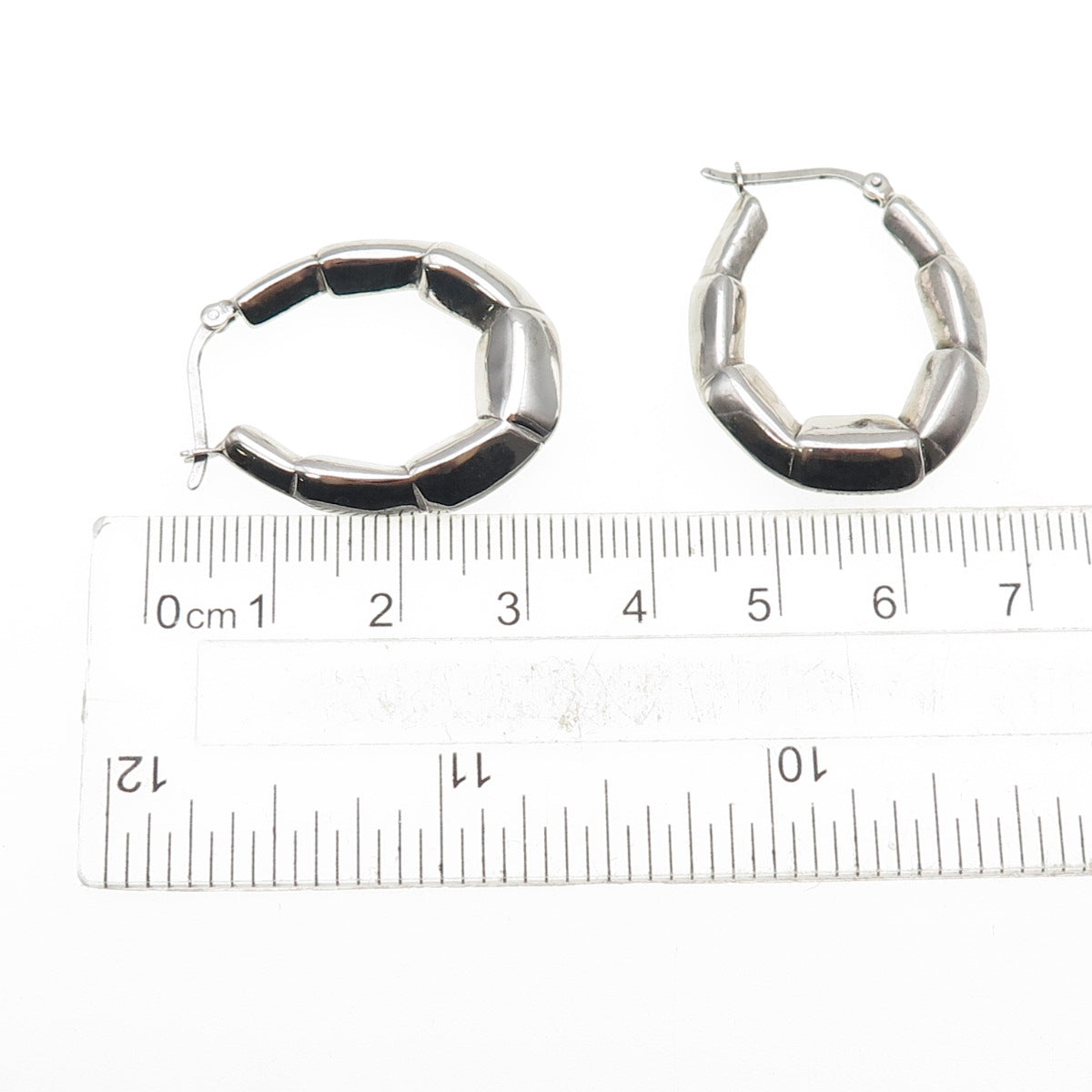 925 Sterling Silver Modernist Oval Hoop Earrings