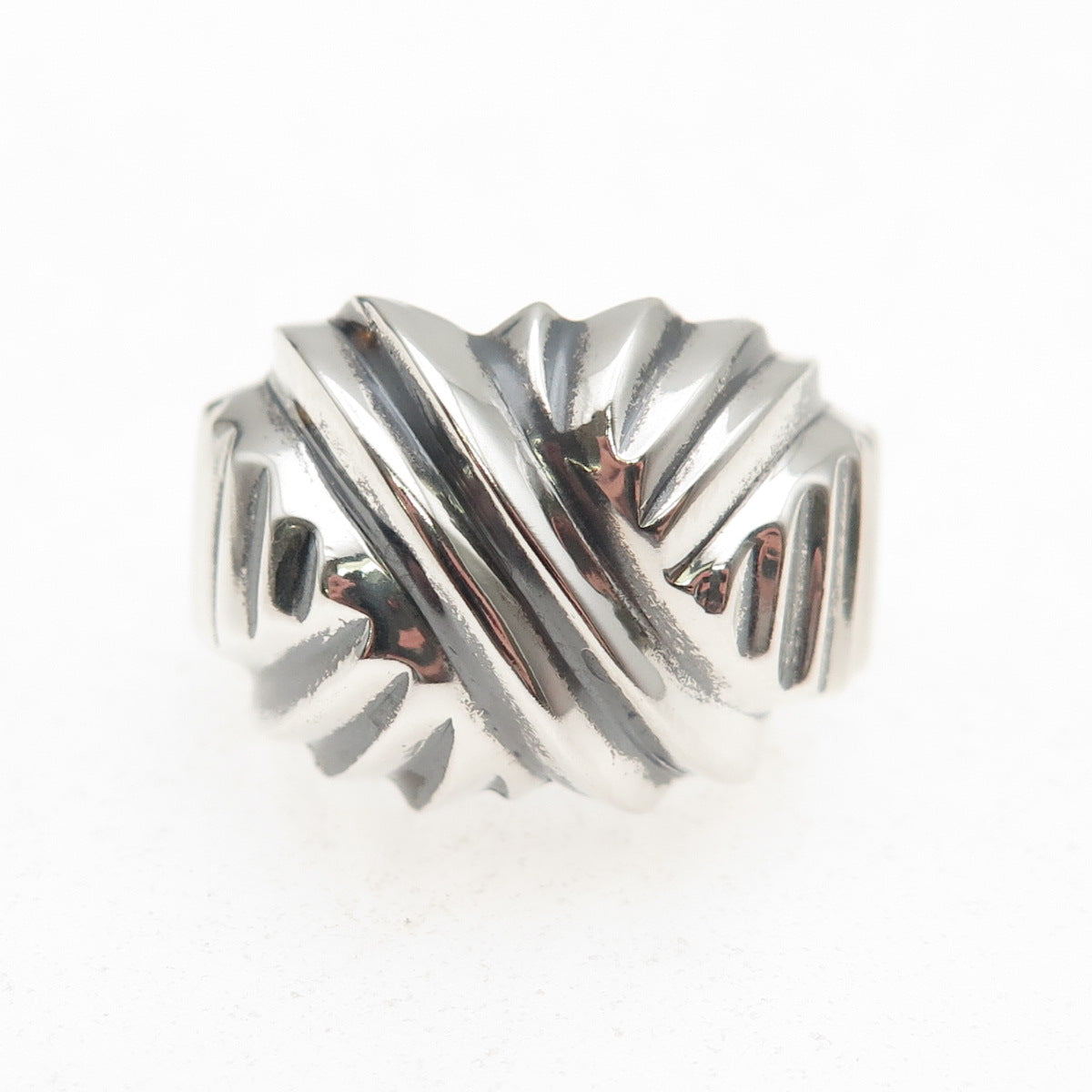 925 Sterling Silver Vintage Modernist X-Shape Oxidized Dome Ring Size 6.5
