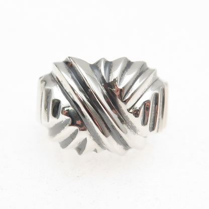 925 Sterling Silver Vintage Modernist X-Shape Oxidized Dome Ring Size 6.5