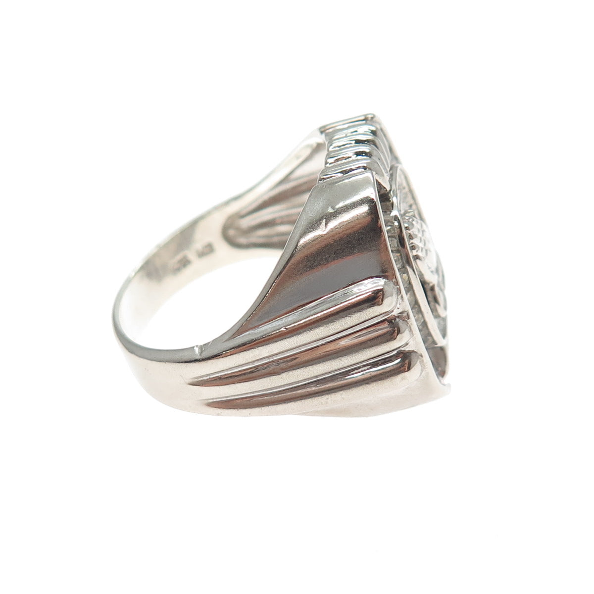 925 Sterling Vintage Emerald & Tapered Baguette C Z Praying Hands Ring Size 10.5