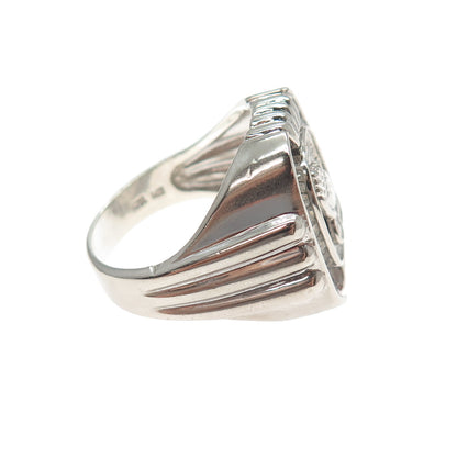 925 Sterling Vintage Emerald & Tapered Baguette C Z Praying Hands Ring Size 10.5