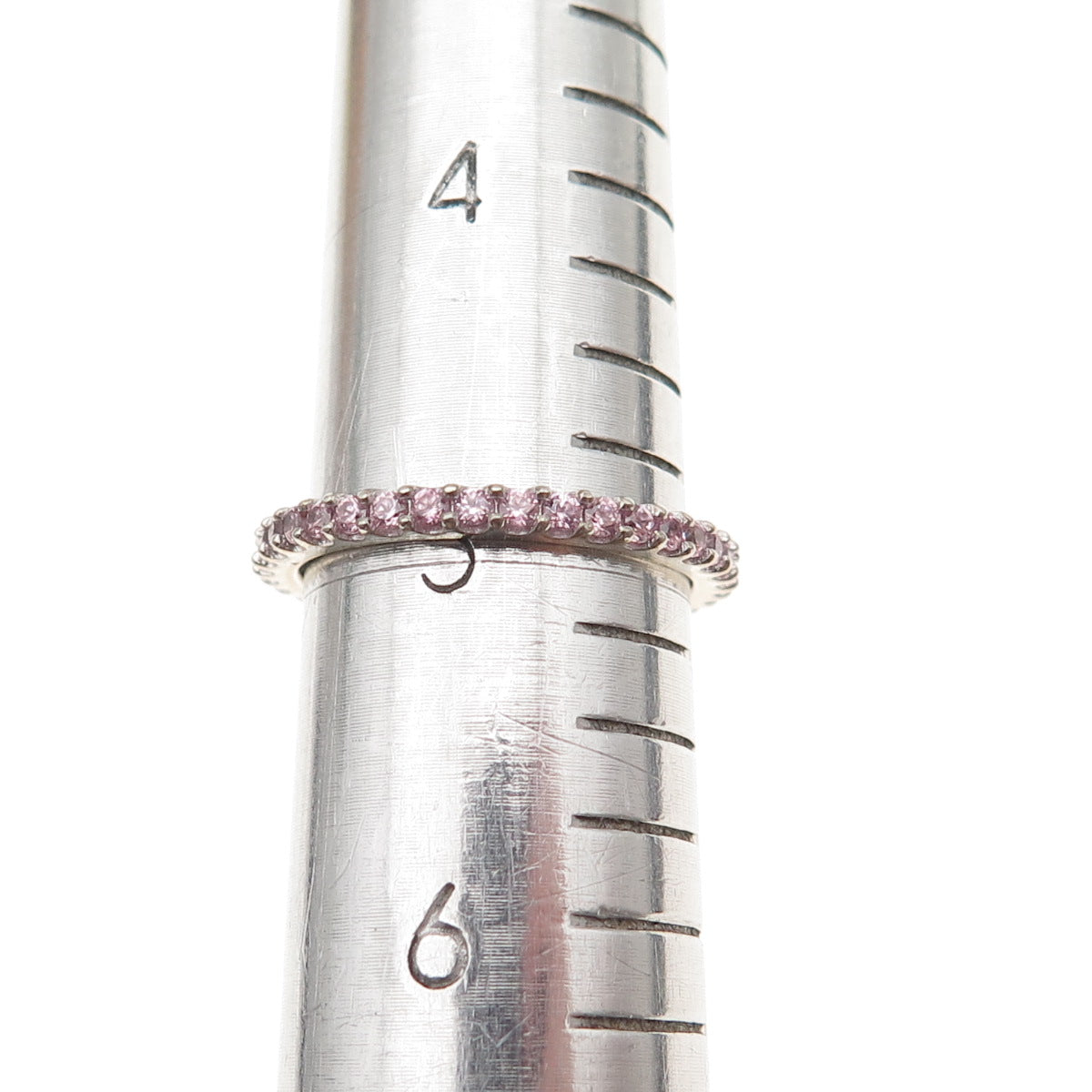 925 Sterling Silver Round-Cut Pink C Z Eternity All Around Band Ring Size 5