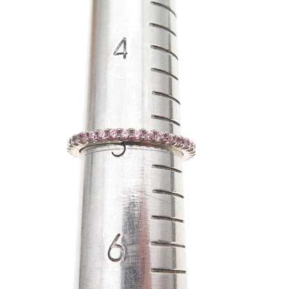 925 Sterling Silver Round-Cut Pink C Z Eternity All Around Band Ring Size 5