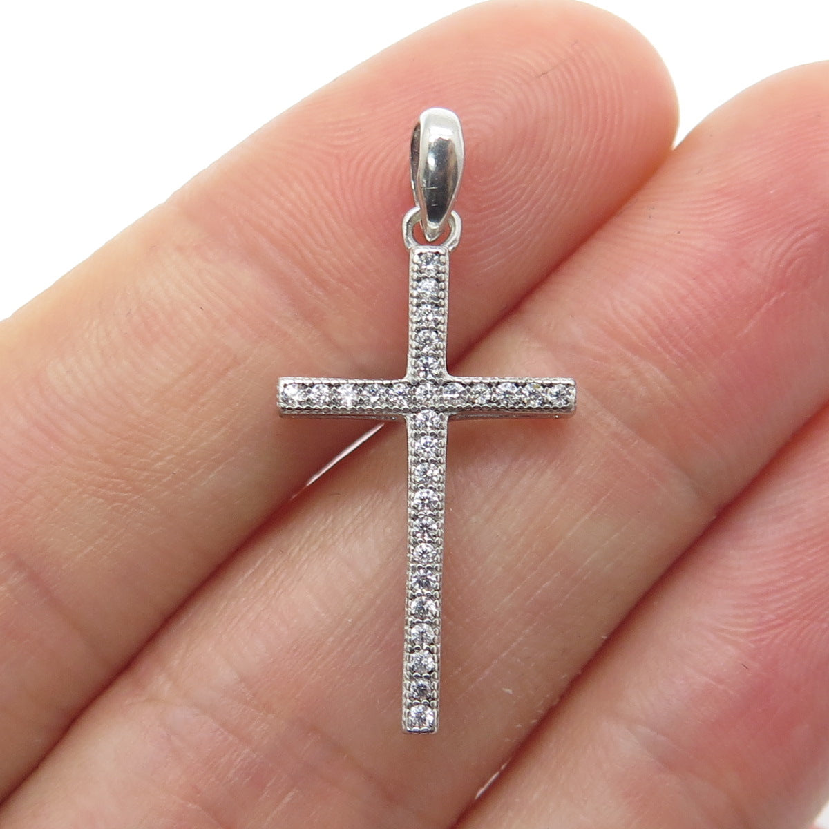 925 Sterling Silver Round-Cut C Z Cross Pendant