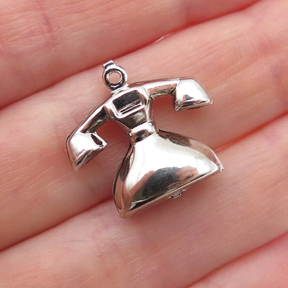 925 Sterling Silver Vintage Retro Rotary Phone Mini 3D Charm Pendant