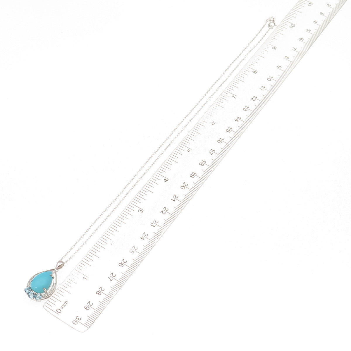 925 Sterling Silver Real Turquoise Blue & White Topaz Cable Chain Necklace 18"