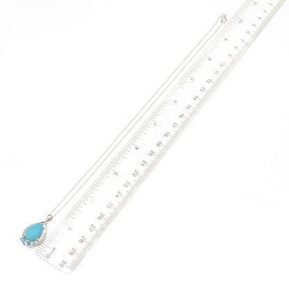 925 Sterling Silver Real Turquoise Blue & White Topaz Cable Chain Necklace 18"