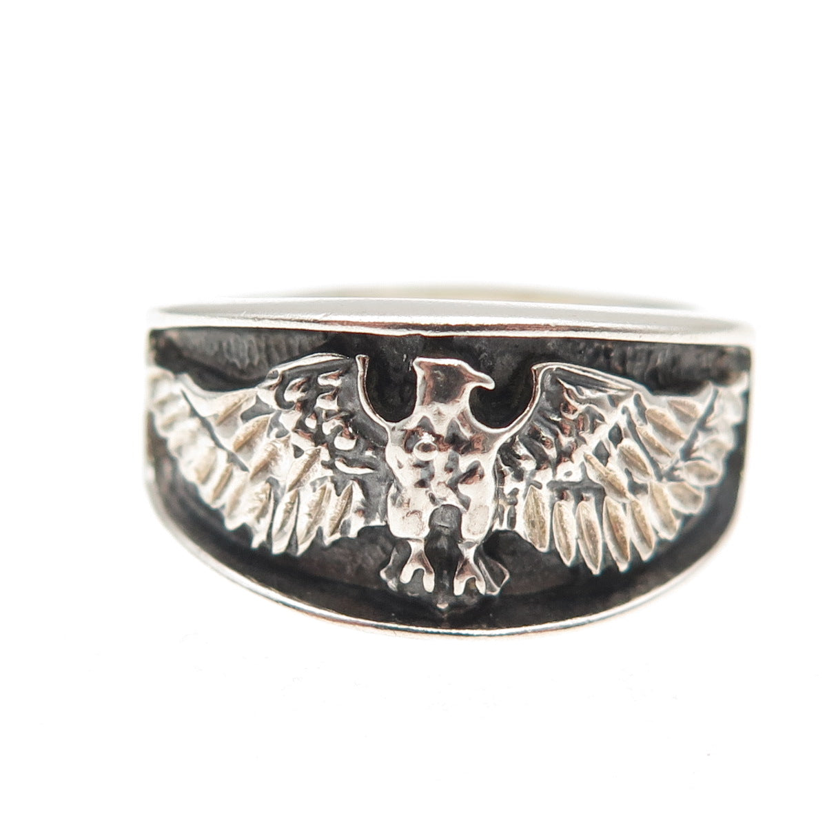 Ted Ott 925 Sterling Silver Vintage Eagle Oxidized Ring Size 11