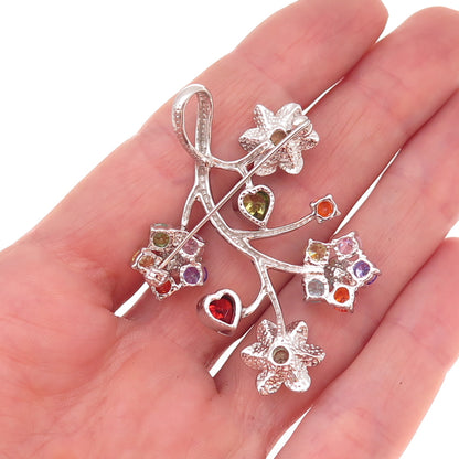 925 Sterling Silver Real Pearl & Multi-Color C Z Floral Pendant