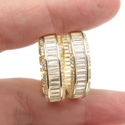 925 Sterling Silver Gold Plated C Z Huggie Earrings