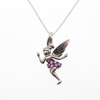 Sun 925 Sterling Silver Real Pink Sapphire Tinker Bell Cable Necklace 18"