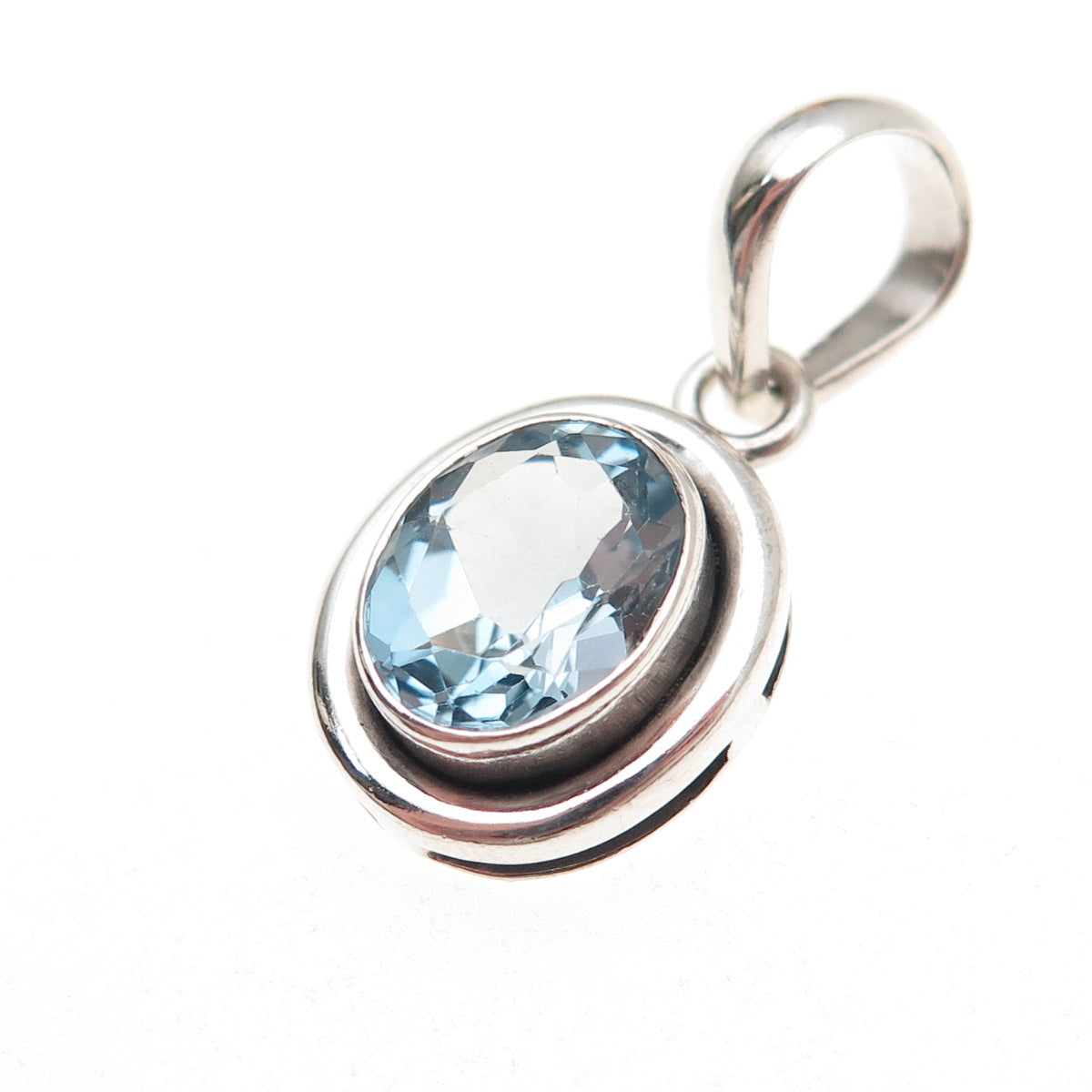 Silpada 925 Sterling Silver Vintage Real Oval-Cut Blue Topaz Charm Pendant