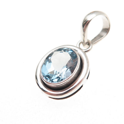Silpada 925 Sterling Silver Vintage Real Oval-Cut Blue Topaz Charm Pendant