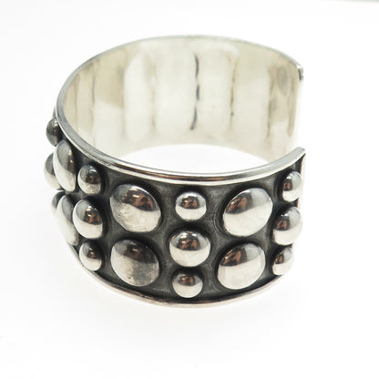925 Sterling Silver Vintage Mexico Modernist Beaded Adjustable Bracelet 7.75"