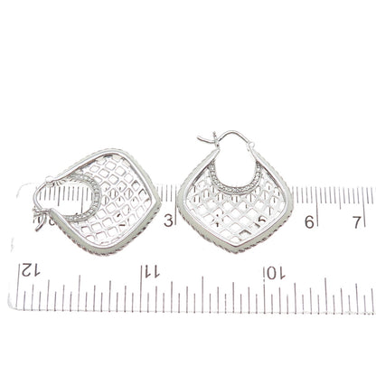 SAI 925 Sterling Silver Enamel Round-Cut C Z Cage Heart Earrings