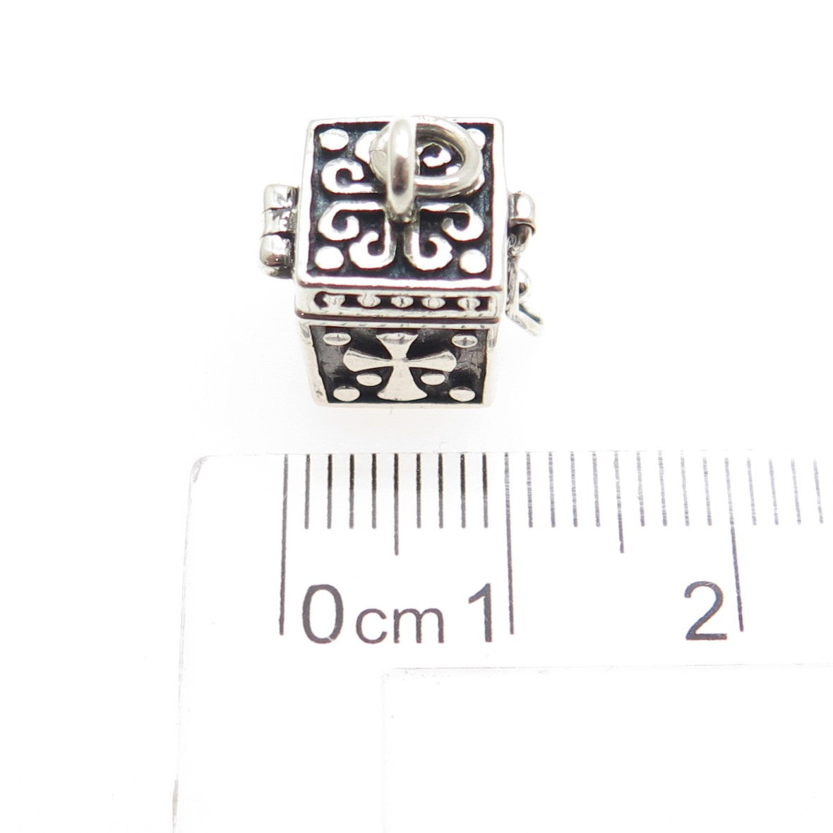 925 Sterling Silver Vintage Cross Pill Box Locket Charm Pendant