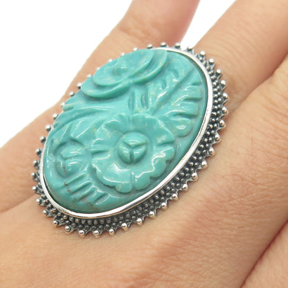 AMY KAHN RUSSELL Sterling Silver Turquoise Carved Floral Ring Size 6.25