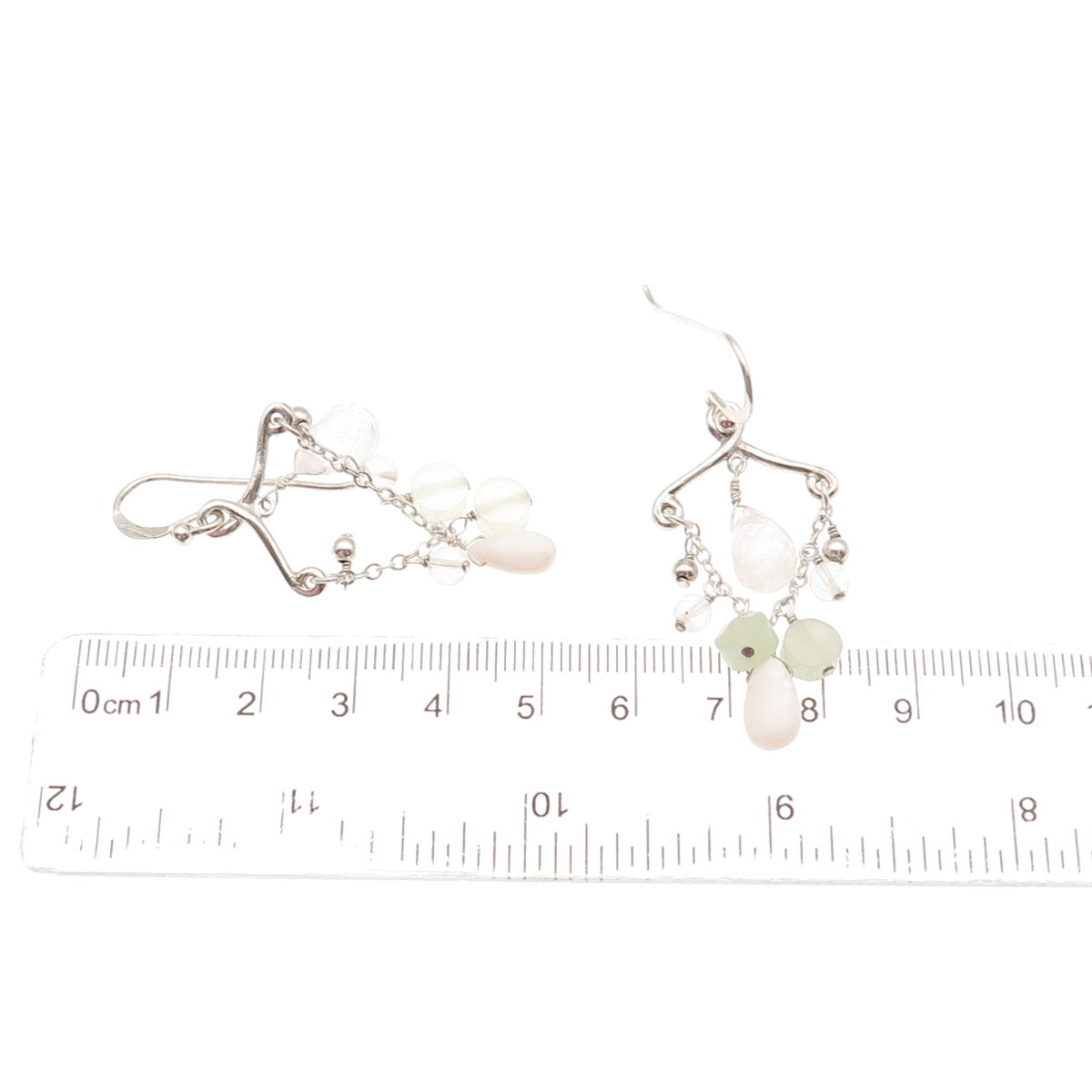 BARSE 925 Sterling Silver Vintage Real MOP Jade & Rose Quartz Dangle Earrings