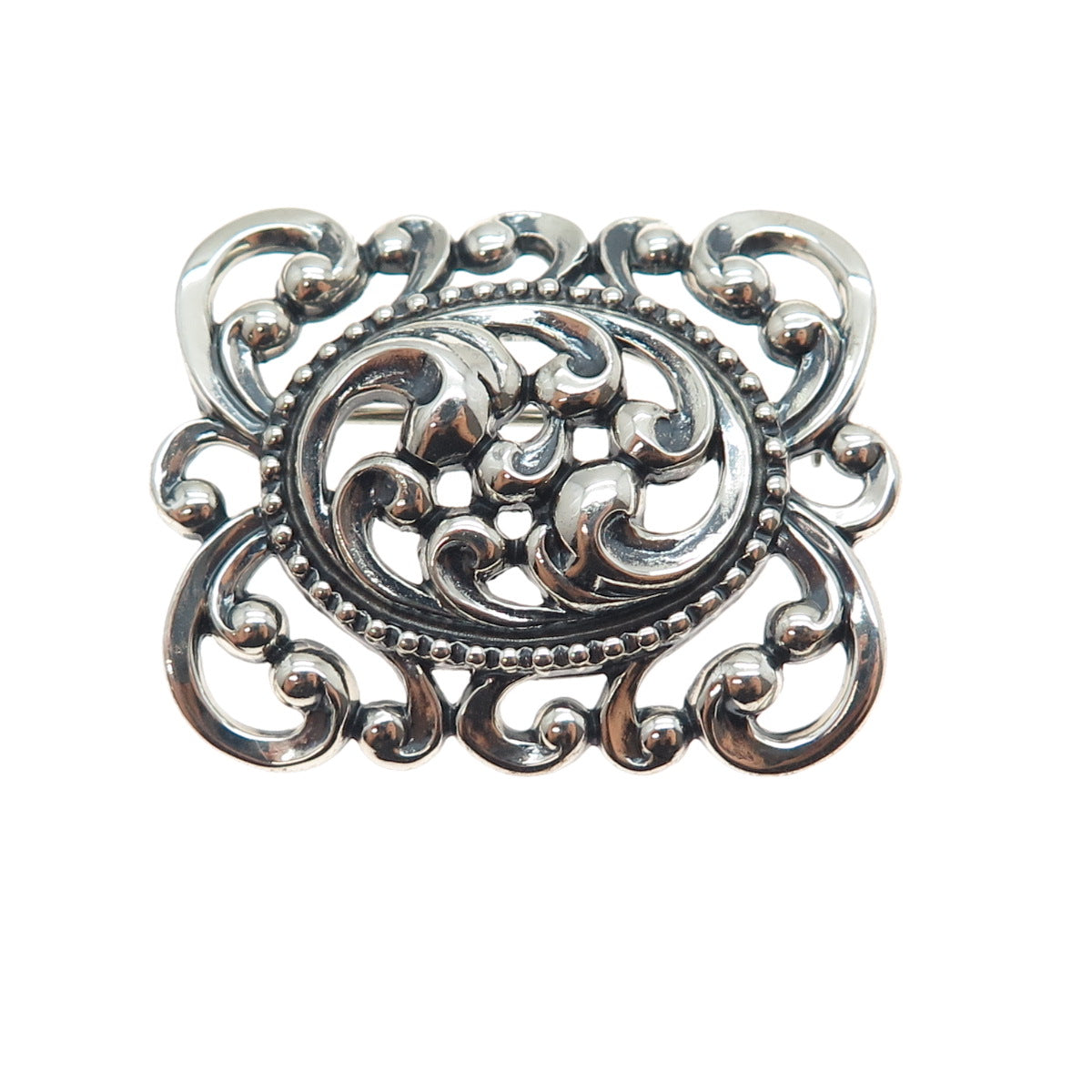 DANECRAFT 925 Sterling Silver Antique Art Deco Swirl Oxidized Pin Brooch