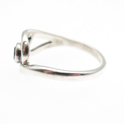 925 Sterling Silver Vintage Real Amethyst Modernist Swirl Ring Size 7.75