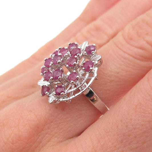 925 Sterling Silver Antique Art Deco Real Round-Cut Ruby Ring Size 6.5