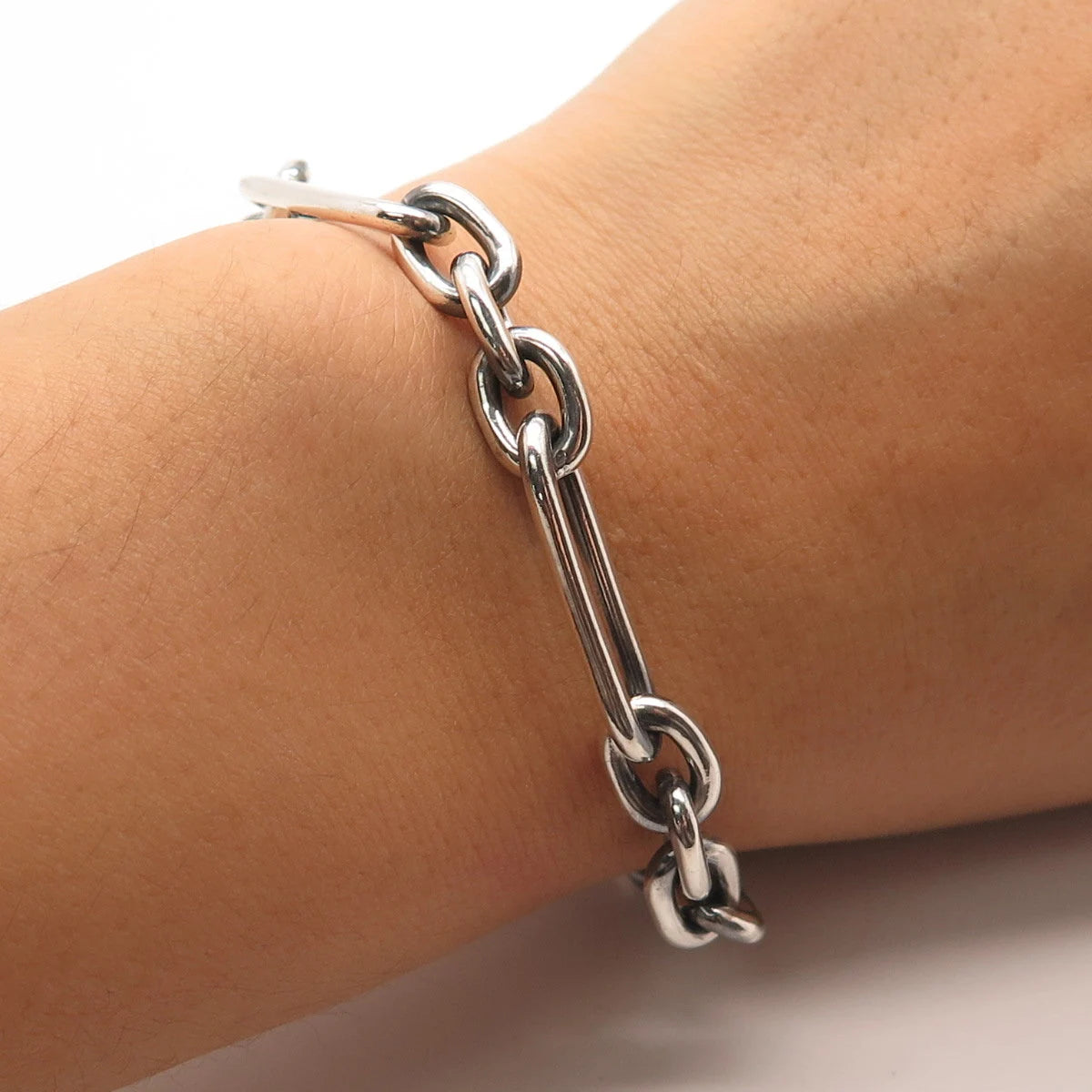 925 Sterling Silver Vintage Toggle Clasp Figaro Link Bracelet 7.25"