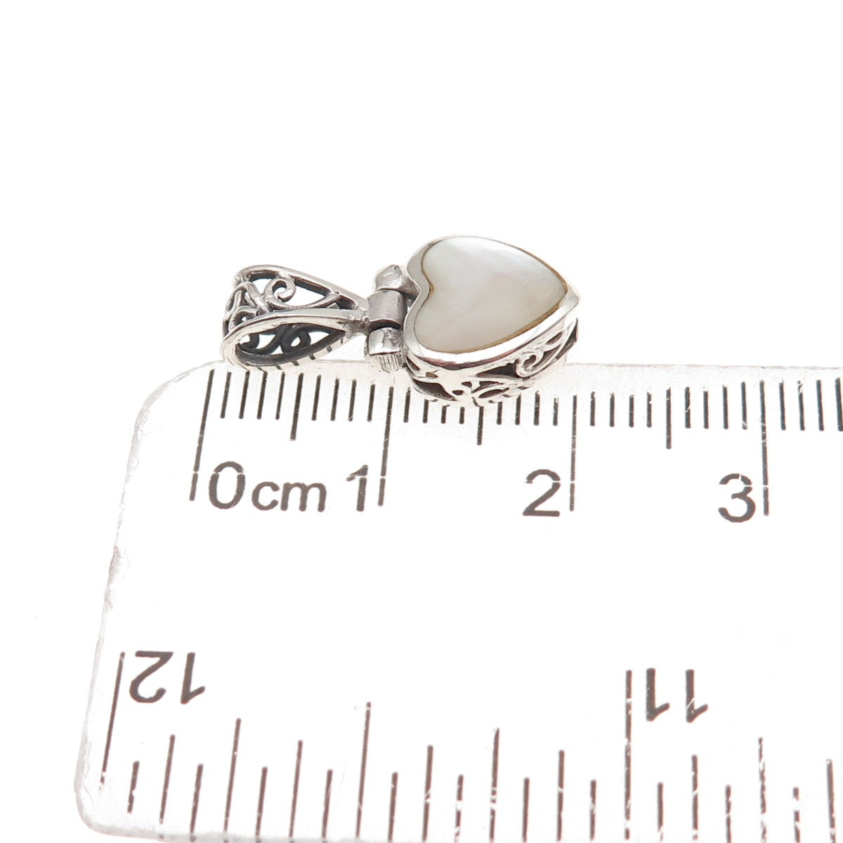 925 Sterling Silver Vintage Real MOP Heart Oxidized Charm Pendant