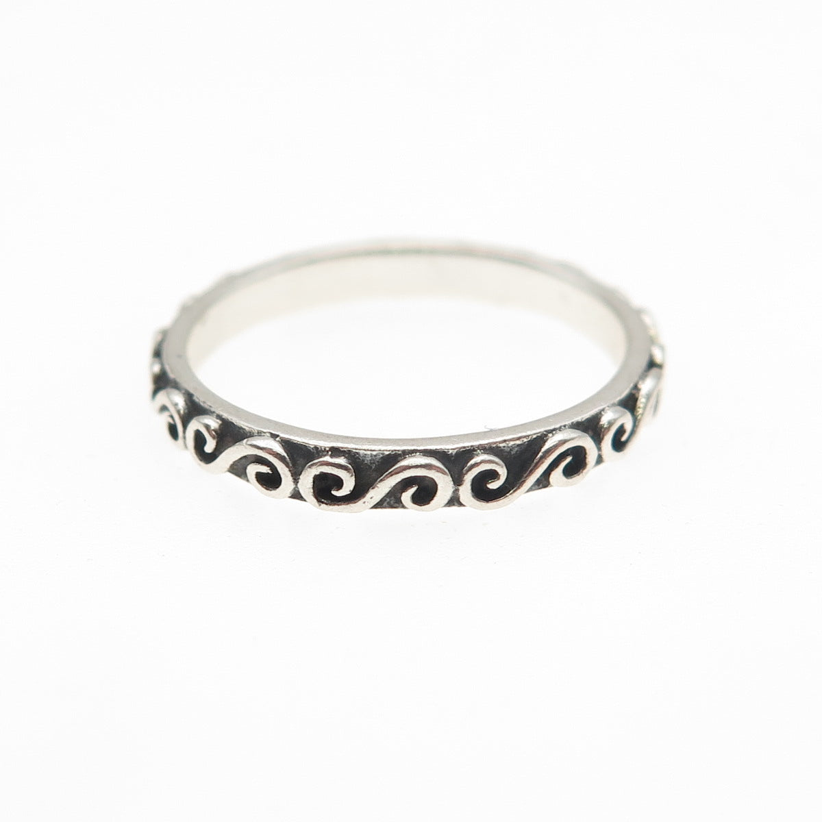 925 Sterling Silver Vintage Swirl Stackable Oxidized Band Ring Size 5.5