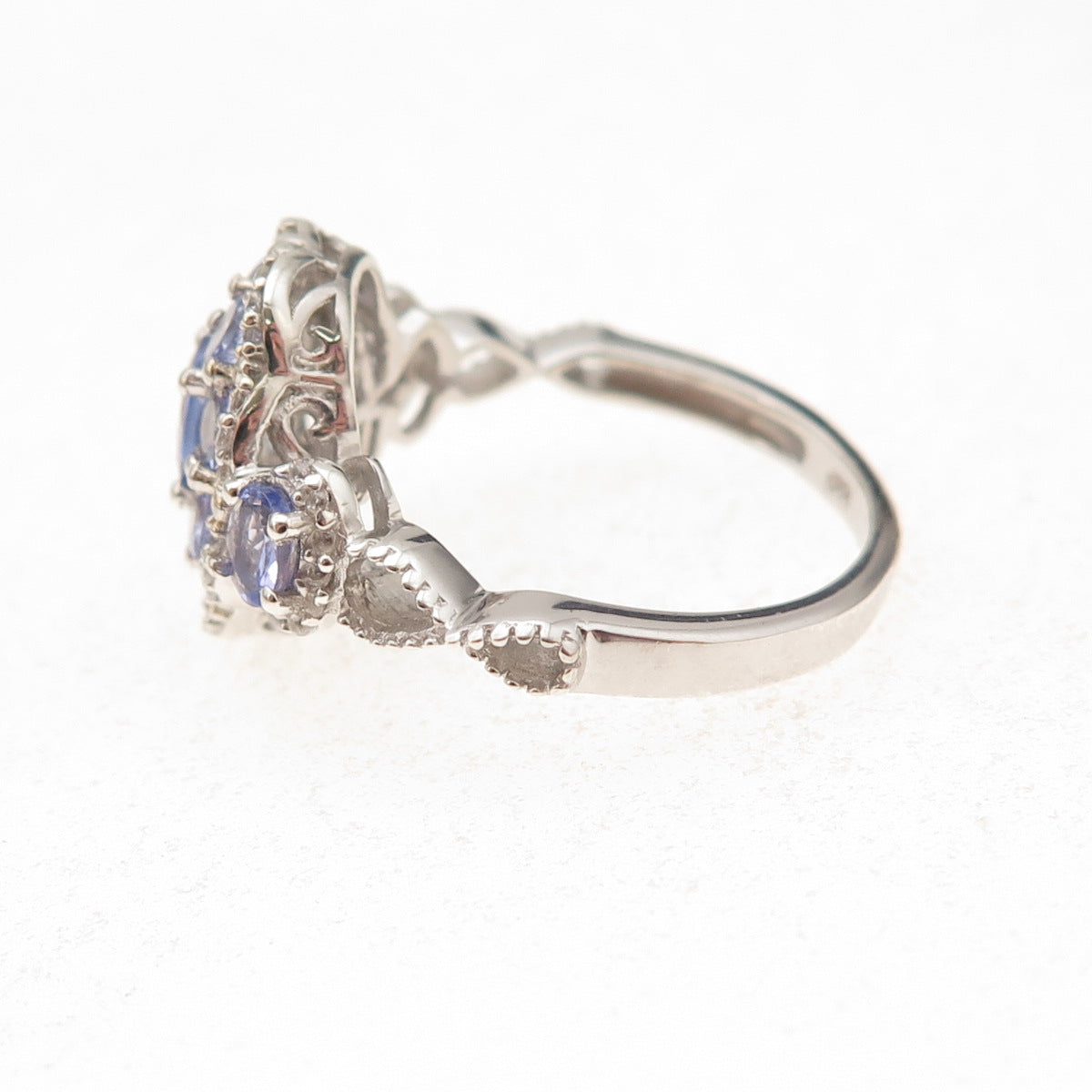 Chuck Clemency 925 Sterling Silver Real Tanzanite & White Topaz Ring Size 8