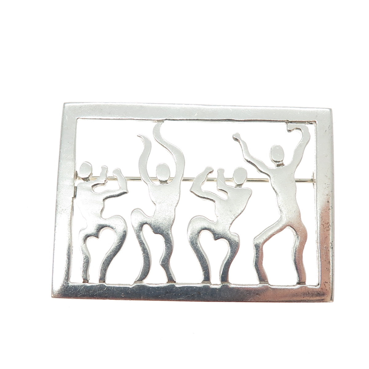 925 Sterling Silver Vintage Modernist Dancing People Pin Brooch