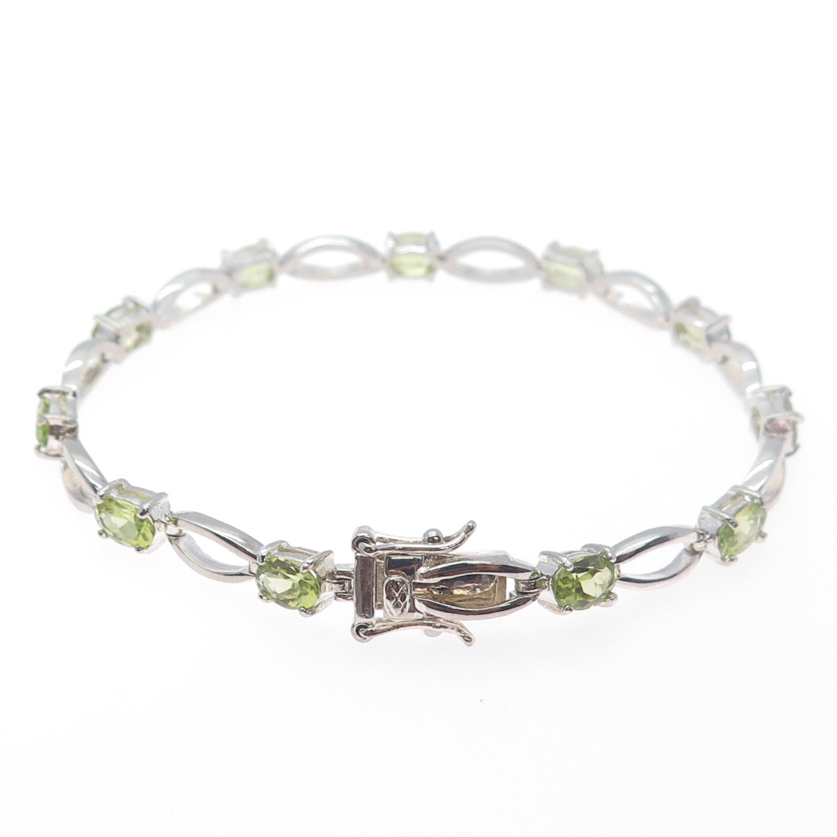 DBJ DEE BERKLE 925 Sterling Silver Vintage Real Round-Cut Peridot Bracelet 7.25"
