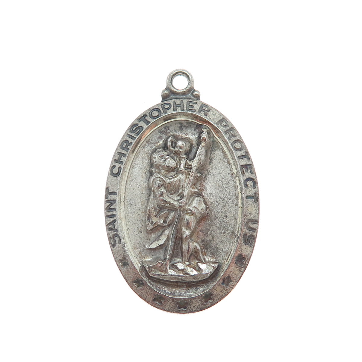 THEDA 925 Sterling Silver Antique Art Deco St. Christopher Religious Pendant