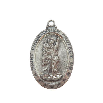 THEDA 925 Sterling Silver Antique Art Deco St. Christopher Religious Pendant