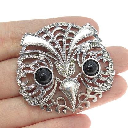 METROPOLITAN MUSEUM OF ART 925 Sterling Silver Vintage Black Onyx Gem Owl Brooch