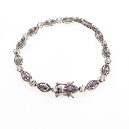 925 Sterling Silver Marquise-Cut Purple & Round-Cut White C Z Bracelet 7.25"