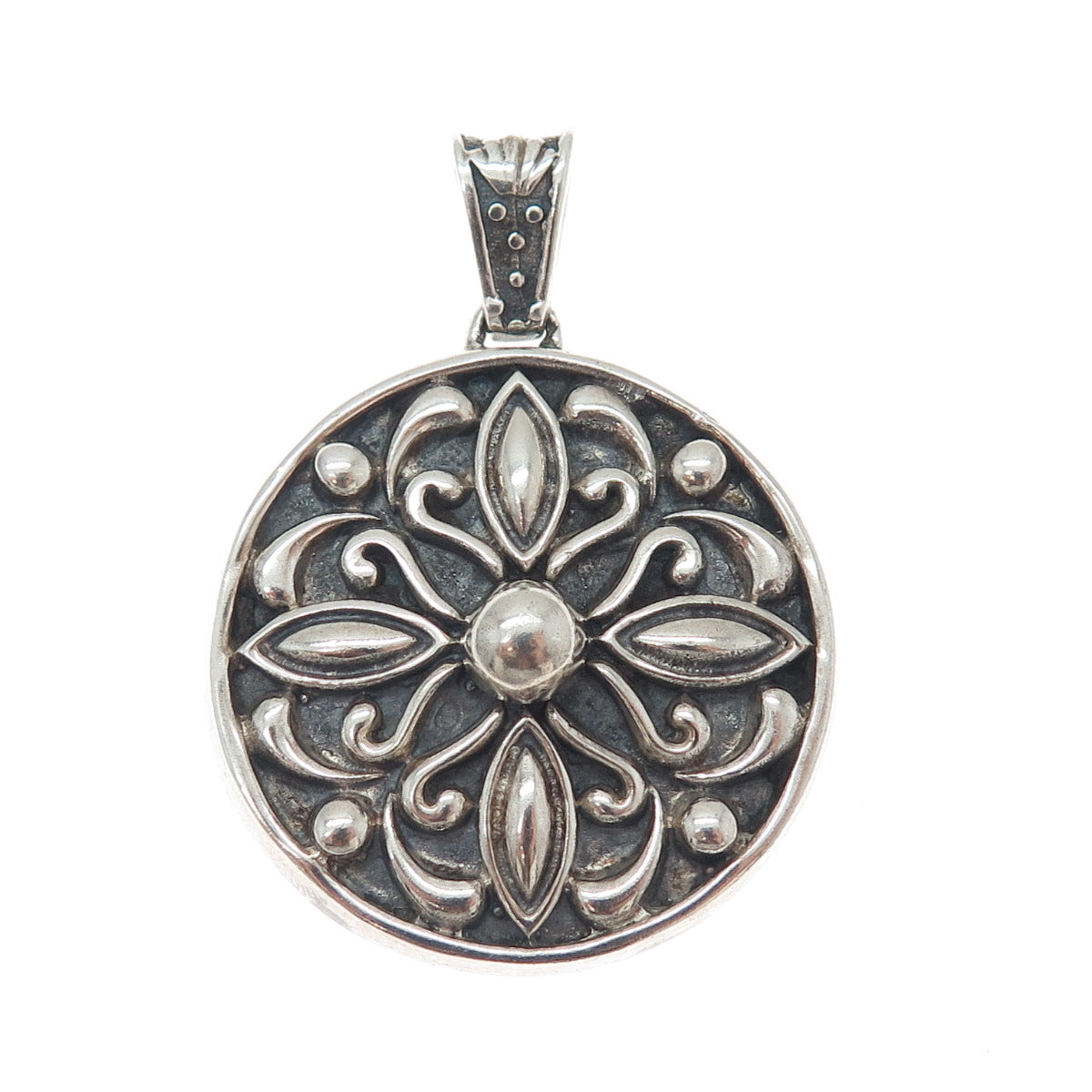 MWS Mark Wasserman Samara Sterling Silver Vintage Mexico Flower Oxidized Pendant