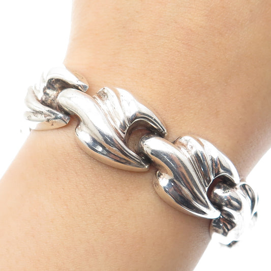 925 Sterling Silver Vintage Italy Oxidized Modernist Link Bracelet 7.75"