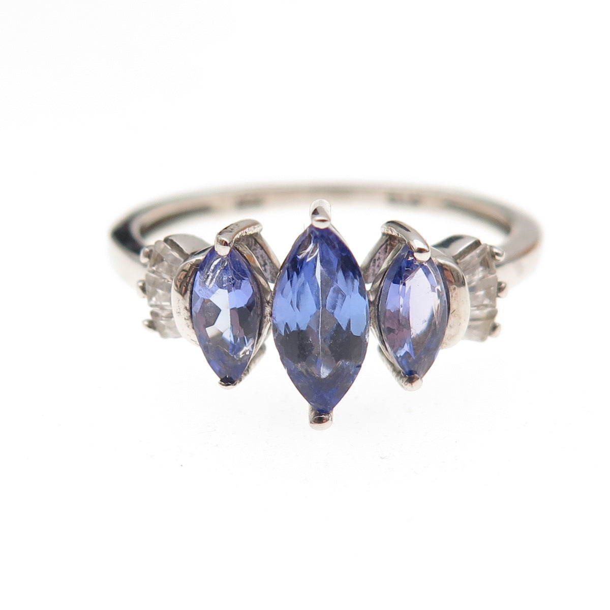 Chuck Clemency 925 Sterling Silver Real Tanzanite & White Topaz Ring Size 8