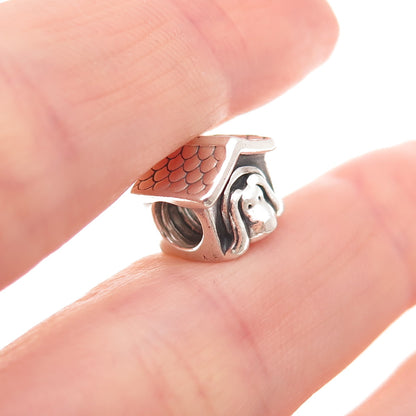 Pandora 925 Sterling Silver Red Enamel Heart Dog House Slide Bead Charm