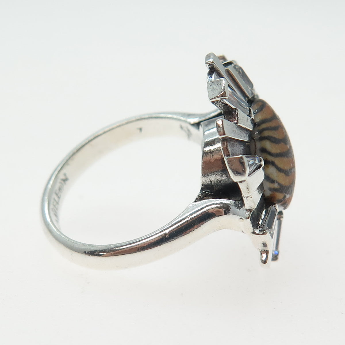 KAMELEON 925 Sterling Silver Vintage C Z & Tiger Pattern Flower Ring Size 7.25