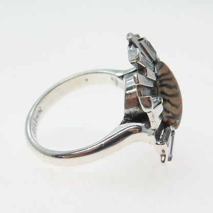 KAMELEON 925 Sterling Silver Vintage C Z & Tiger Pattern Flower Ring Size 7.25