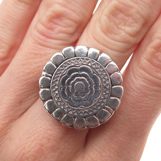 925 Sterling Silver Vintage Floral Statement Oxidized Ring Size 4.5