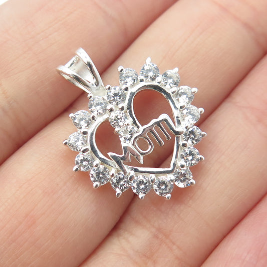 HAN 925 Sterling Silver C Z "Mom" Heart Love Pendant