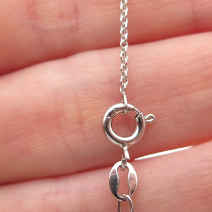 925 Sterling Silver Real Round-Cut Diamond Heart Cable Chain Necklace 18"