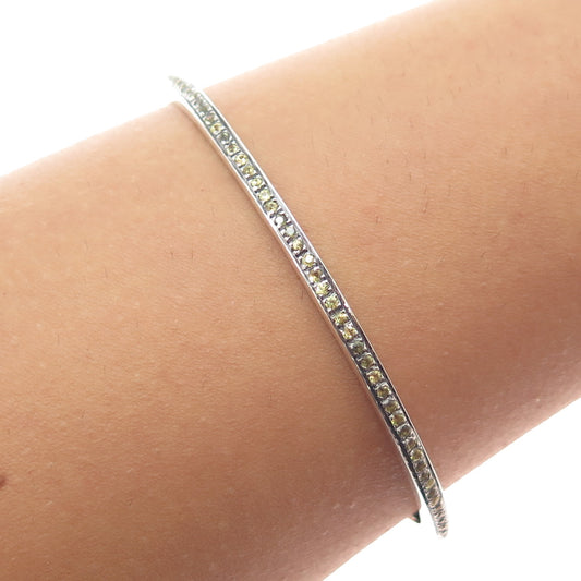 925 Sterling Silver Vintage Real Round-Cut Citrine Bangle Bracelet 8"