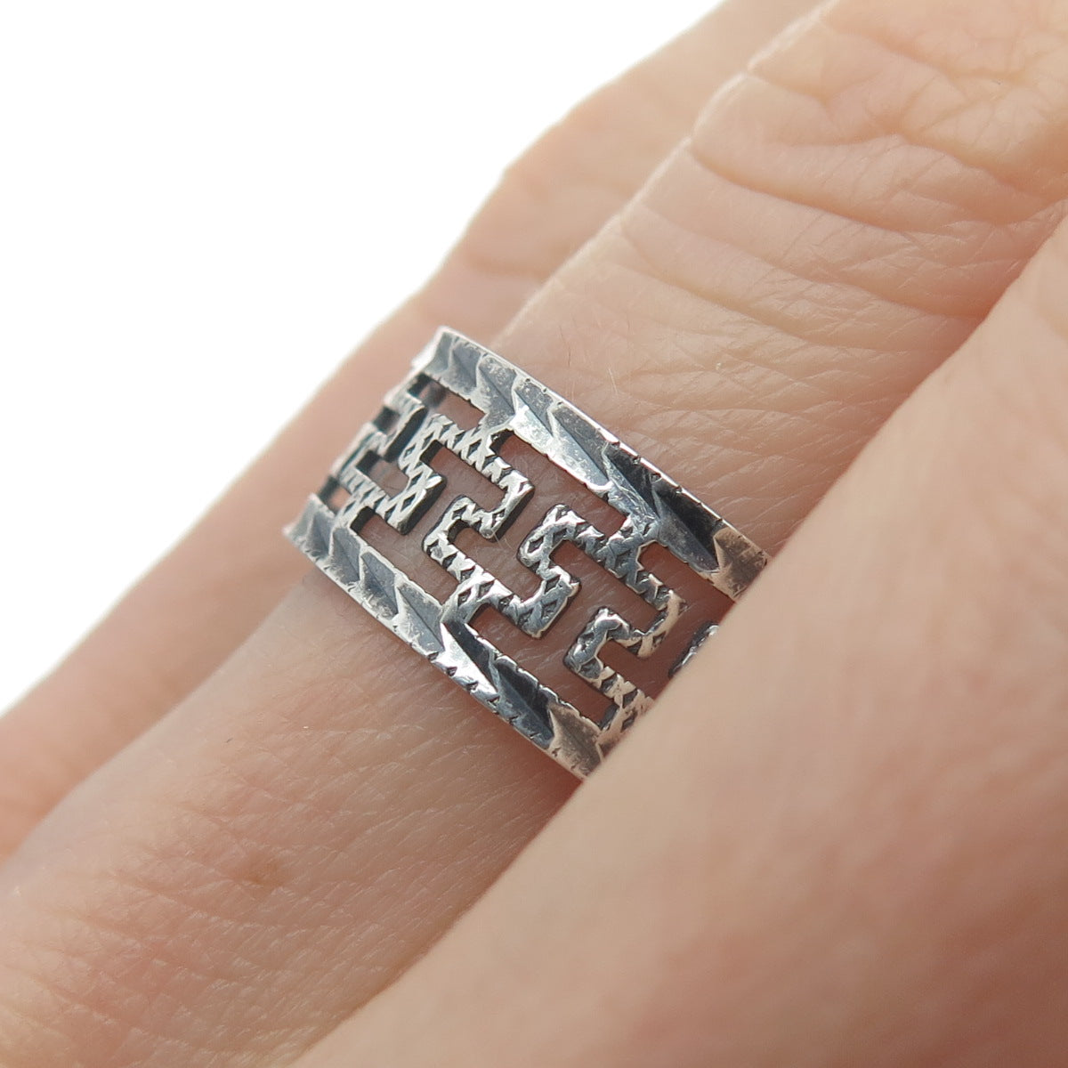ELIO 925 Sterling Silver Vintage Greek Maze Oxidized Band Ring Size 7.75