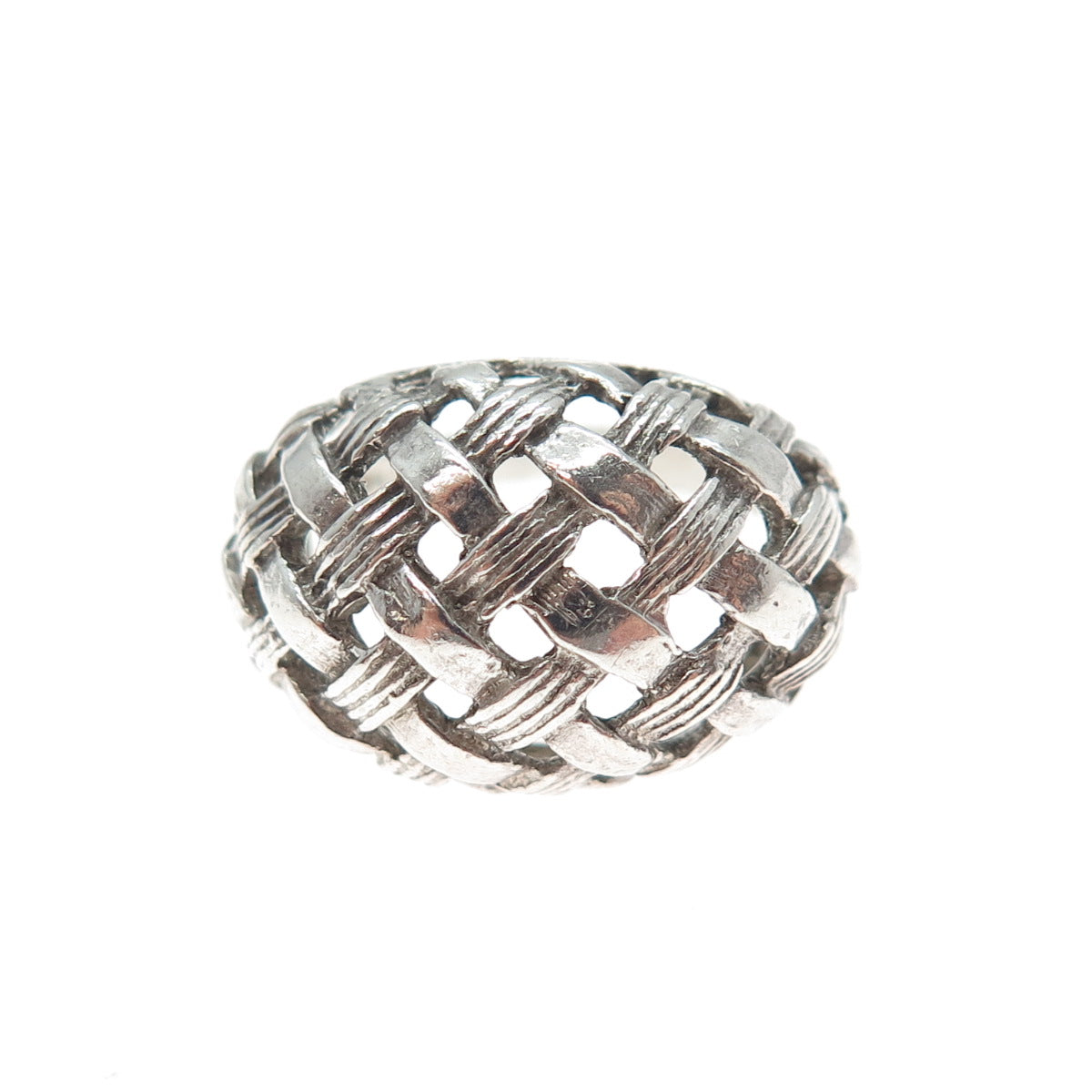 925 Sterling Silver Vintage Modernist Woven Dome Oxidized Ring Size 7