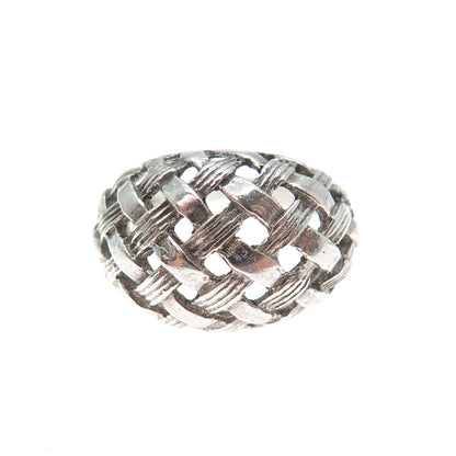 925 Sterling Silver Vintage Modernist Woven Dome Oxidized Ring Size 7